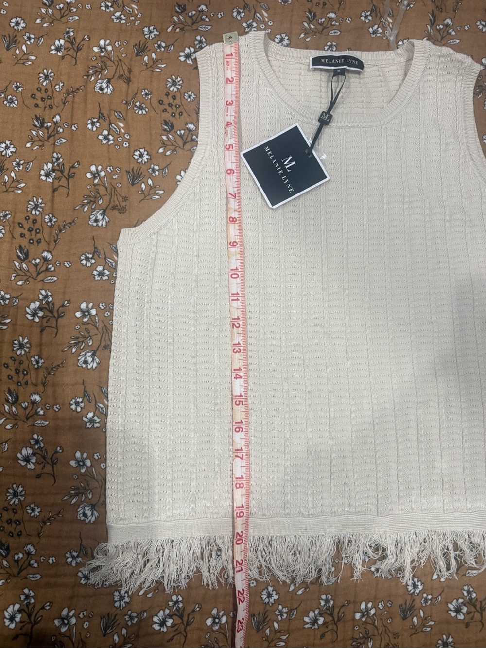 New Bohemian Style Fringe Hem Cream Coloured Knit Sleeveless Tank Top Medium - Picture 8 of 9